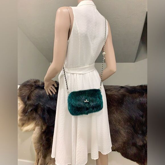 Handmade Real Mink Fur Clutch/Shoulder Bag/Crossbody & Fur Balls Charm - Picture 10 of 17
